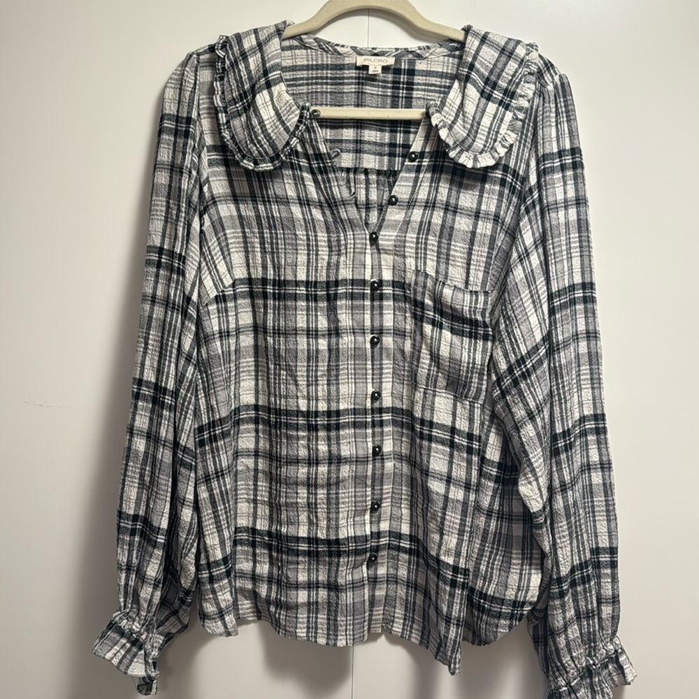 Pilcro Black and White Plaid Blouse